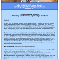 Joint UNHCR/IOM Donor Update: Voluntary Repatriation of Angolan Refugees, November 2011