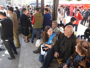 Refugees wait at a distribution centre in Goris, a small border town in south-eastern Armenia.