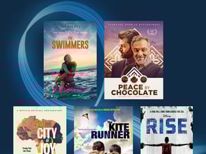 Movies: The Swimmers, Peace by Chocolate, City of Joy, Kite Runner, and Rise