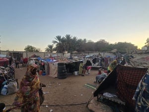 Makeshift tents in a refugee camp