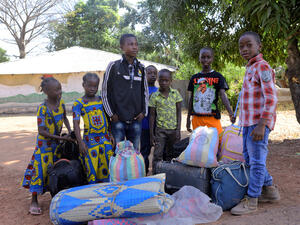 The Gambia. Children return home to the Gambia after weeks in exile in Senegal
