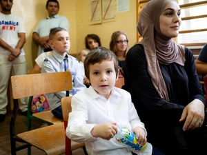 Poland. Chechen children mingle happily in village school