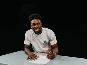 Germany. Alphonso Davies signs Goodwill Ambassador contract for UNHCR at FC Bayern Munich's training ground