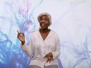 Studio location. Goodwill Ambassador, Emtithal (Emi) Mahmoud filming for the Concepts of Home Project