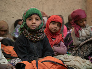 Yemen. Displaced children study in a school in Sana'a.