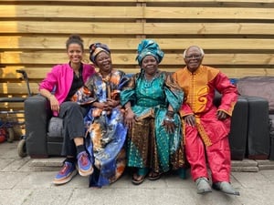 The Netherlands. GWA Gugu Mbatha-Raw meets with Françoise Sabuni and her family, Margheritte Sabuni and Jean Baptiste Sabuni, in Broeksterwald