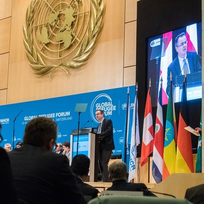 Switzerland. IADB's  Estevadeordal speaks at the Global Refugee Forum