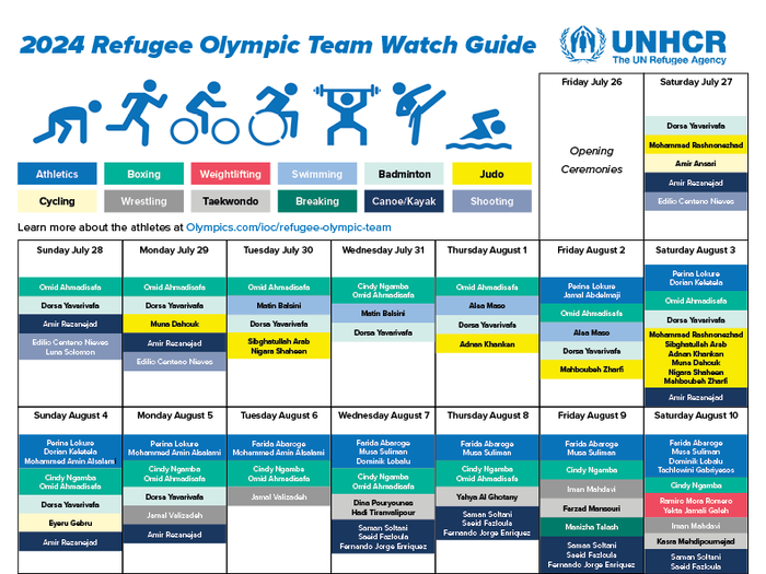 calendar of events for Refugee Olympic Team athletes at Paris Games 2024