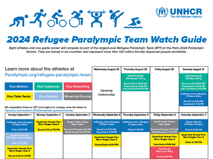Downloadable and printable PDF schedule for Paris 2024 Refugee Paralympic team athletes