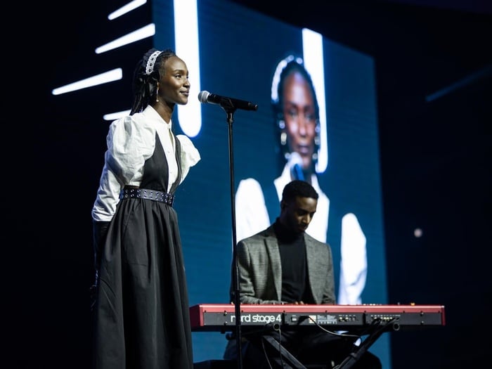 Lous and the Yakuza performs live onstage at the 2023 UNHCR Nansen Refugee Award ceremony.