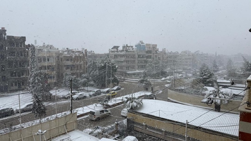 The snow-covered city of Qamishli in northeast Syria.