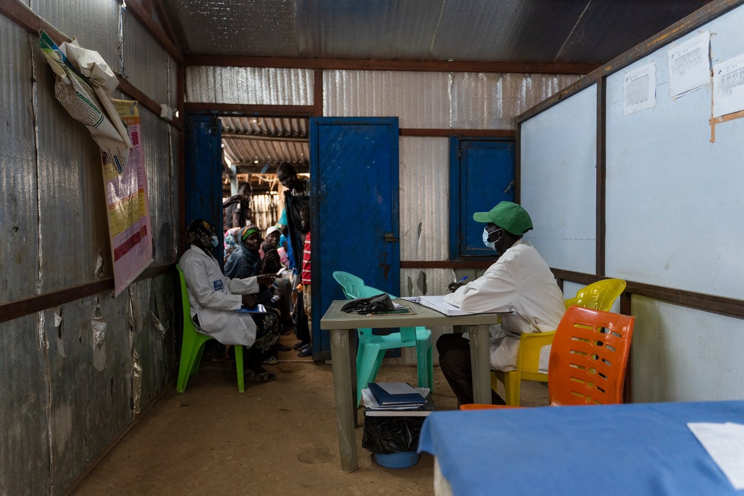 A makeshift consulting room at a primary health-care facility in a camp.