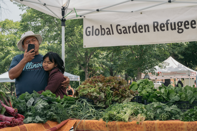 Vegetables from the Global Garden Refugee Training Farm are sold at the Portage Park Farmers Market. 