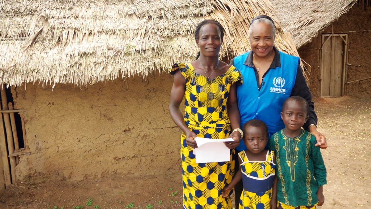 Barbara Hendricks stands with Elise and two children.