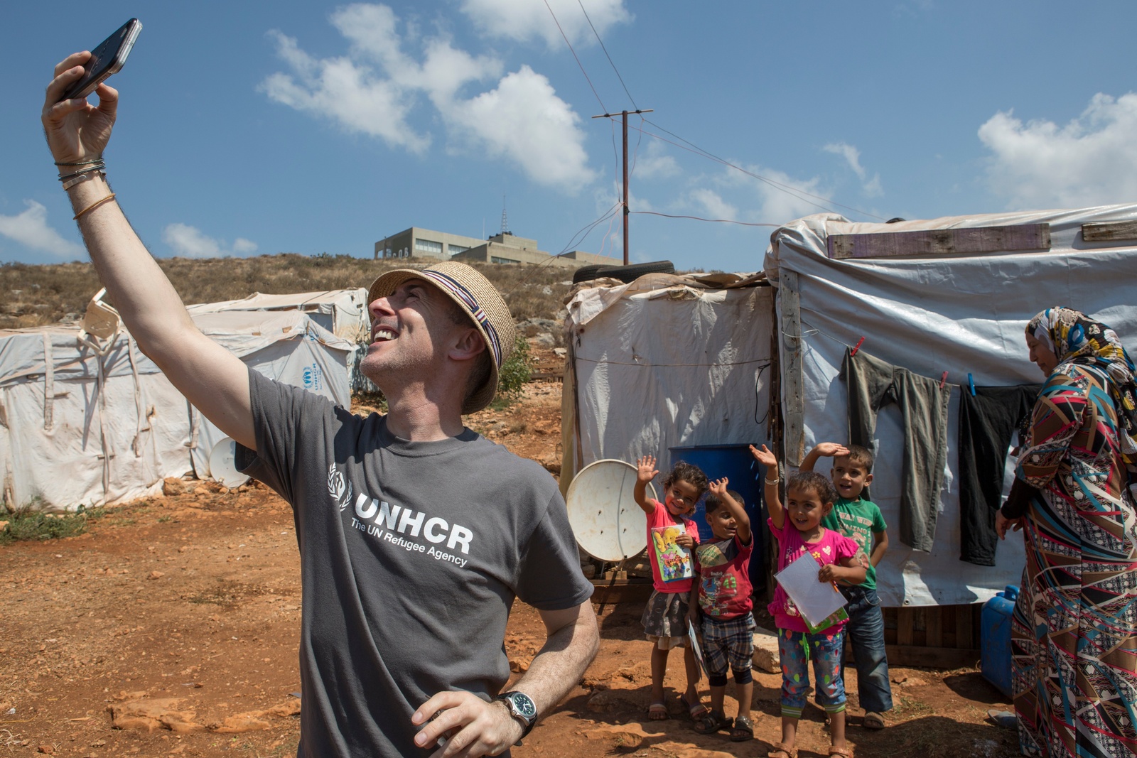 Lebanon. UNHCR High Profile Supporter Alan Cumming in Rass Maska informal settlement.