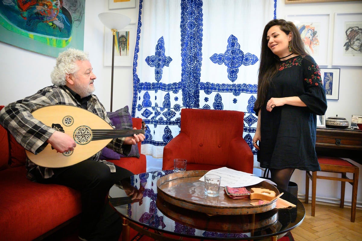 Austria. Musicians preparing for an important workshop in front of celebrity guests