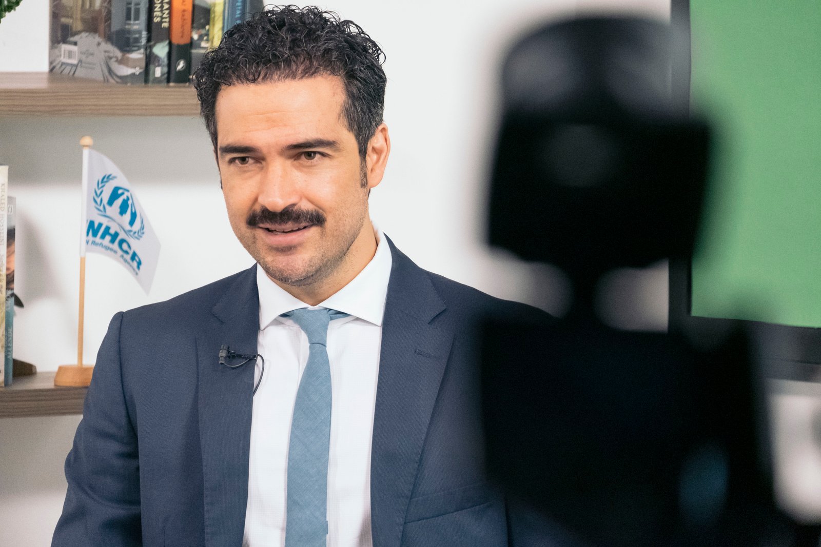 Mexican actor and UNHCR Goodwill Ambassador Alfonso Herrera, MC of the virtual ceremony, during the shoot in Mexico City.