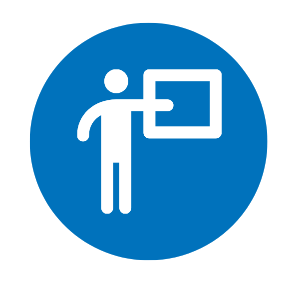 An icon of a person pointing at a board