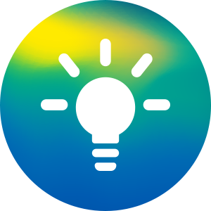 An icon of a light bulb that lights up, representing new ideas and innovation