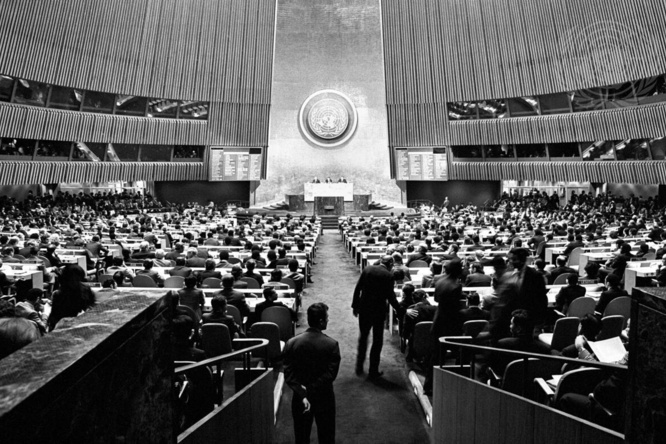 Interior view of the UN General Assembly meeting room