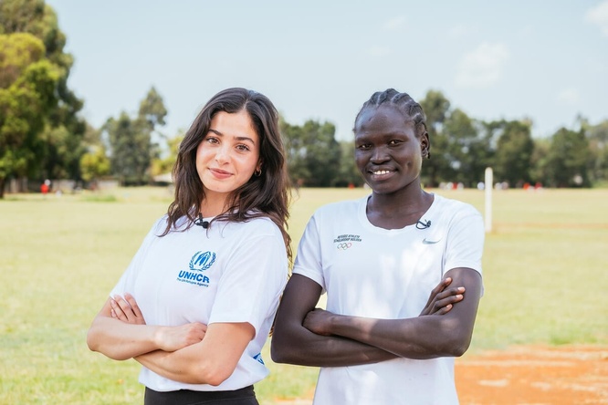 Kenya. Goodwill Ambassador for UNHCR, the UN Refugee Agency Yusra Mardini met with refugee Olympic athlete for Paris 2024 Perina Lokure Nakang at the Eldoret Sports Club in Eldoret, Kenya