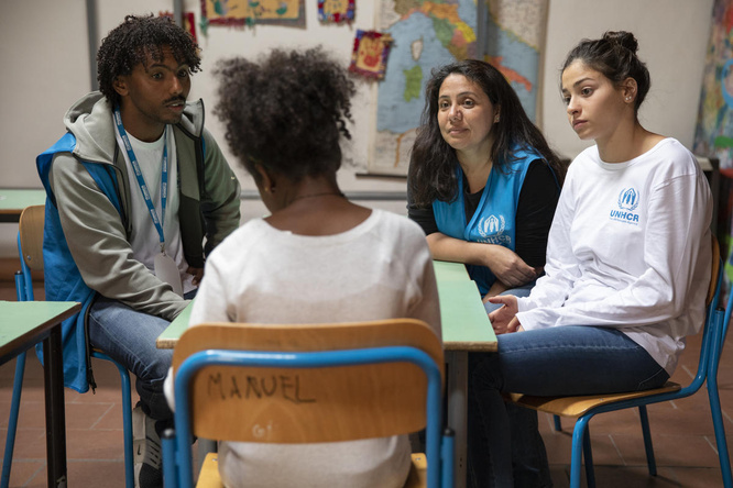 UNHCR Goodwill Ambassador Yusra Mardini meets Miriam, a 12 year old girl from Eritrea