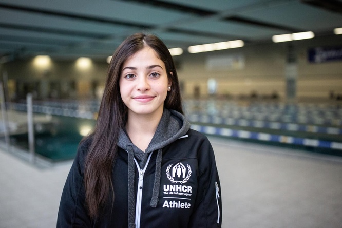 Refugee, Olympic swimmer and UNHCR Goodwill Ambassador Yusra Mardini during training for the Tokyo 2020 Olympics