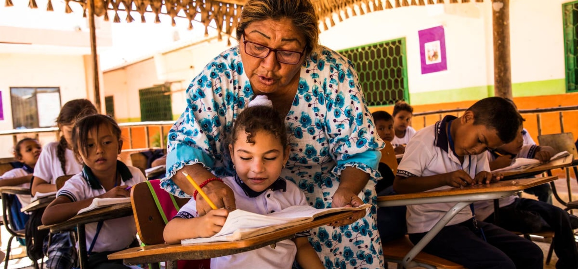 Colombia. At school with Colombian and Venezuelan refugee students