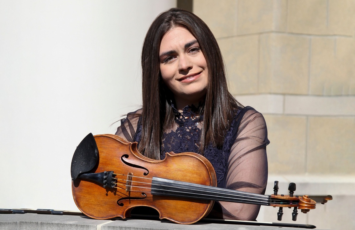 Mariela Shaker with her violin