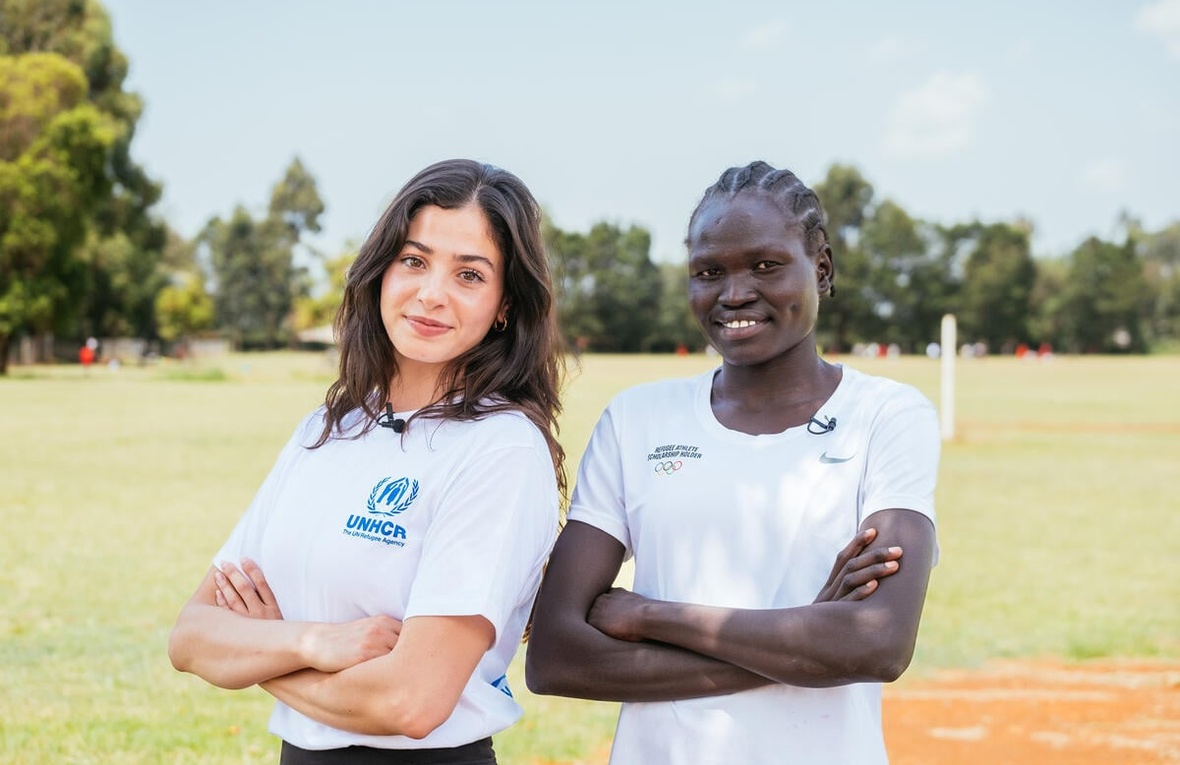 Kenya. Goodwill Ambassador for UNHCR, the UN Refugee Agency Yusra Mardini met with refugee Olympic athlete for Paris 2024 Perina Lokure Nakang at the Eldoret Sports Club in Eldoret, Kenya