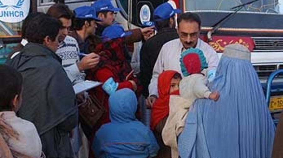 Afghan refugees transfer from Jalozai camp to other sites.