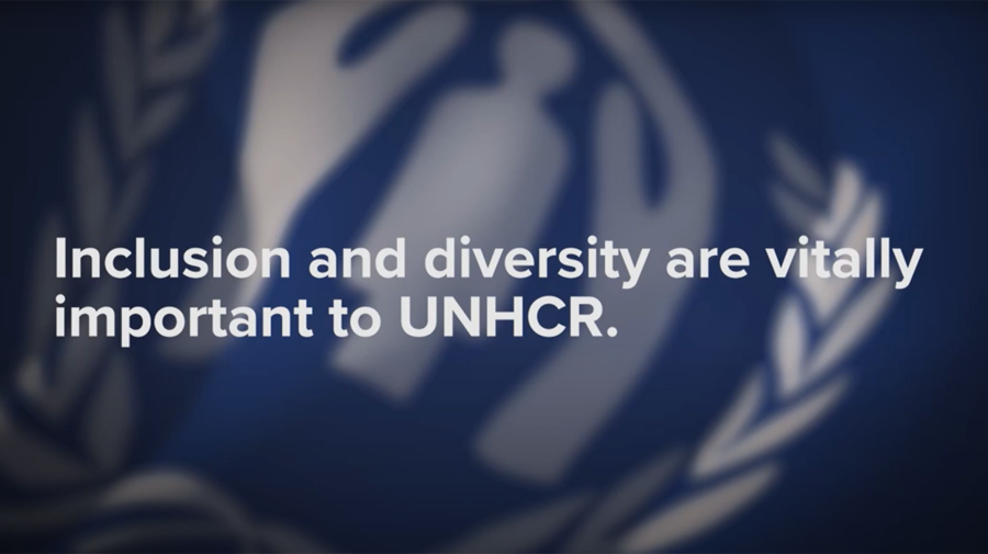 The UNHCR logo next to the text 'Inclusion and diversity are vitally important to UNHCR'.