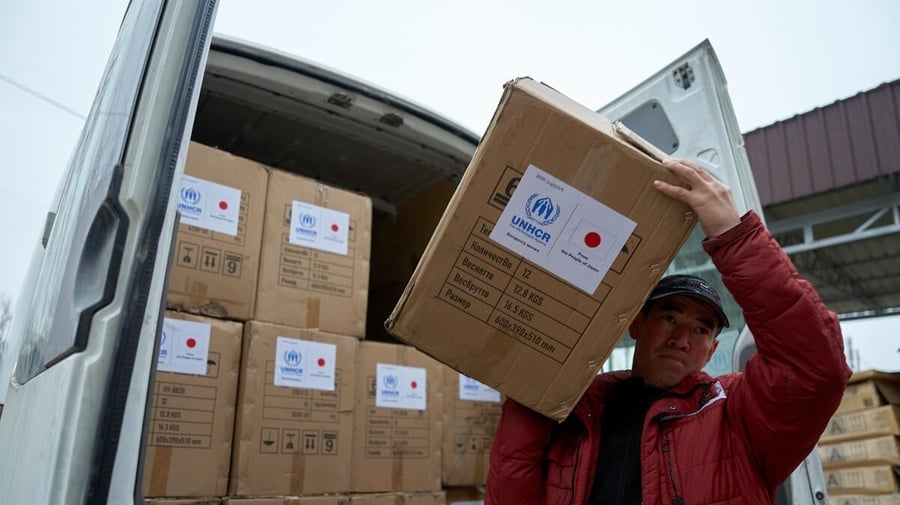 Kyrgyzstan. UNHCR partner Red Crescent Society distributed core relief items to internally displaced persons thanks to funding from the people of Japan.