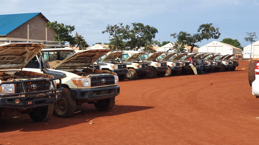 Dozens of cars grouped together, their bonnets open