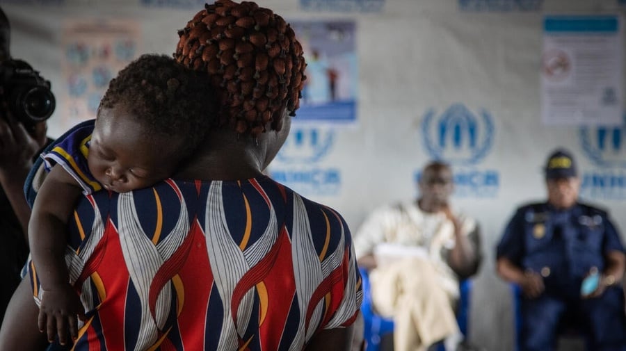 Democratic Republic of the Congo, North Kivu Province, Mr Adama Dieng, Special Envoy of the African Union for the prevention of genocide, visits displaced populations at Rusayo 2 displacement site.
