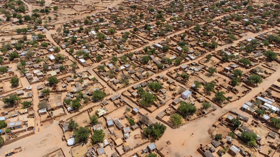 Aerial view of Farchana refugee camp, eastern Chad.