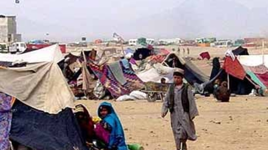 Afghan refugees camped at the Chaman border.