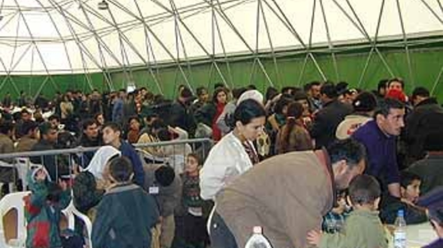 Survivors from the "Monica" in the temporary refugee site in Bari.