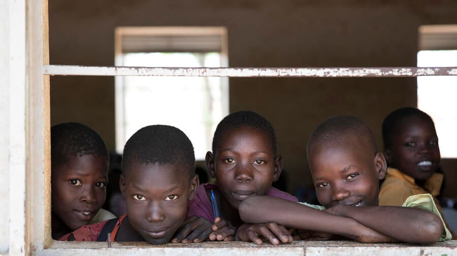 Students at Nyumanzi Integrated Primary School for Ugandan nationals and refugees from South Sudan, Nyumanzi, Uganda.