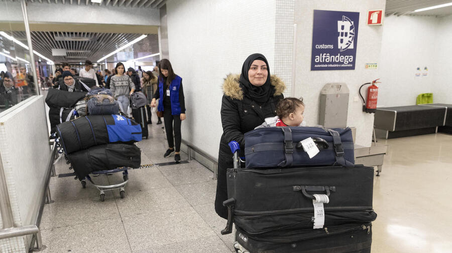 Portugal. Refugees, arrival at Lisbon Airport