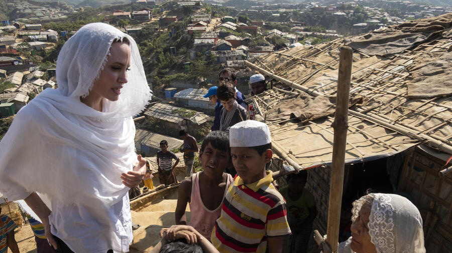 Bangladesh. UNHCR Special Envoy Angelina Jolie visits Rohingya refugees in Chakmarkul camp.