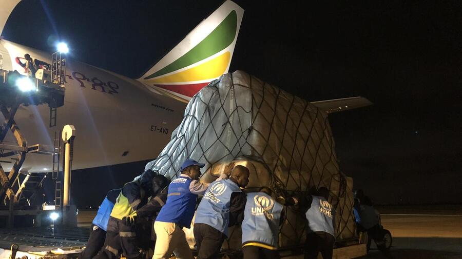Mozambique. A plane carrying UNHCR relief items for survivors of the Cyclone Idai landed in Maputo.