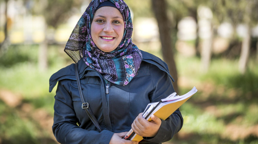 Jordan. Syrian refugee student at Al-Albayt University on a DAFI scholarship