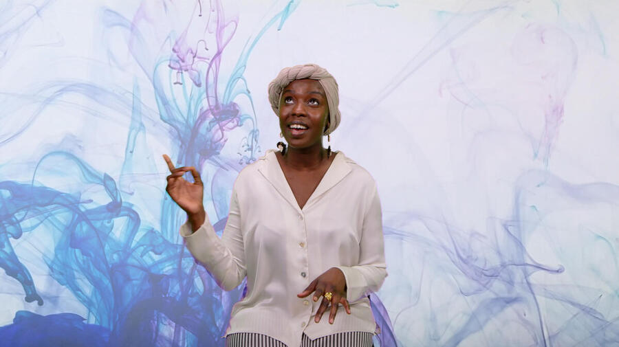 Studio location. Goodwill Ambassador, Emtithal (Emi) Mahmoud filming for the Concepts of Home Project